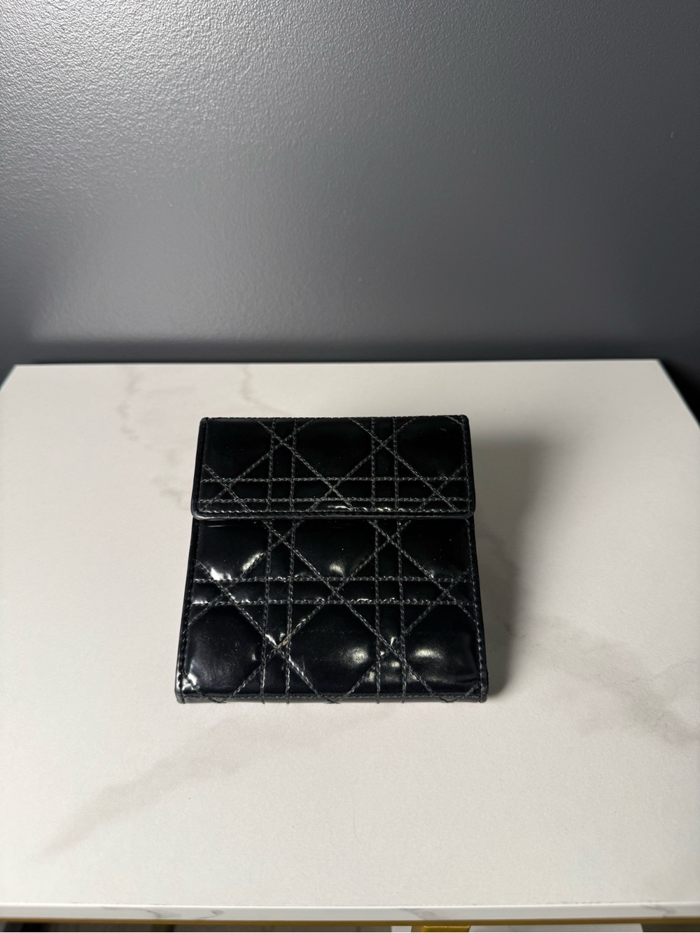Dior Black Quilted Patent Leather Card & Key Holder